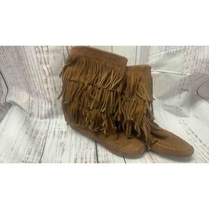 Womens Brown‎ Suede Fringe Moccasin Boots